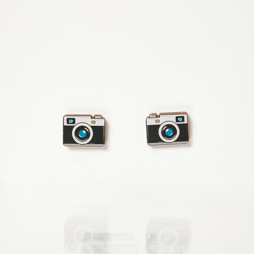 Wooden Camera Stud Earrings