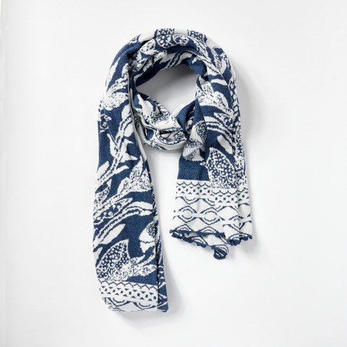 Indigo/Cream Thistle Cotton Shawl by Liamolly