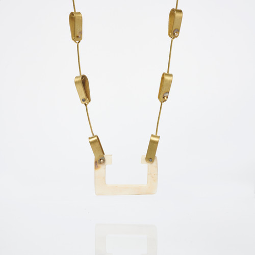 Labradorite Beaded Chain with Brass and Antler Necklace by Eric Silva