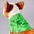 Cotton tunnel bandana in kelly green with a black line drawing rendering of the Rodin Thinker in an all-over pattern. Bandana shown on plush dog form, back view, bandana flat on dog's neck.