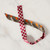 Fuchsia check silk ribbon style bracelet with 3 small beads at center