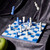 Top view image of cloud chess set board with pieces on it.