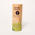 Rear facing view of brown paper cylindrical package.