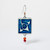 Single square blue embossed ceramic earring with small bead suspended beneath