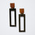 Pair of earrings consisting of 2 dark wood rectangle frames above lighter wood curved-bottom rectangles