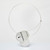 A thin, silver collar-style necklace with a large geometric overlapping closure at the front hanging in a white-box space.