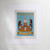 Front view of a vintage poster with a blue and brown tonal graphic of Philadelphia's Independence Hall building in dappled window lighting.