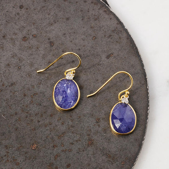 Sarah Richardson Jewelry Bezeled Purple Tanzanite w/ Zircon Gold Earrings