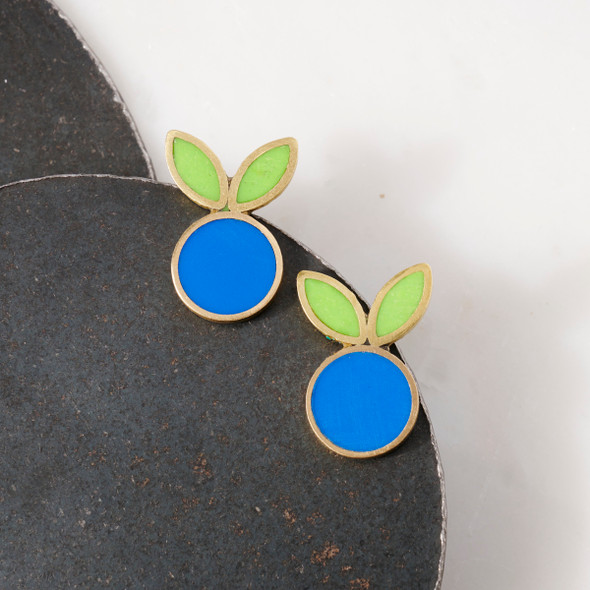 Leafed Blueberries Stud Earrings