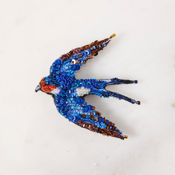 Flying Barn Swallow Embroidered & Beaded Pin