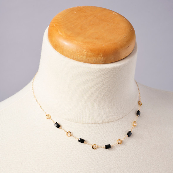 Squares and Dots Black Spinel and Quartz Necklace by Susan Rifkin