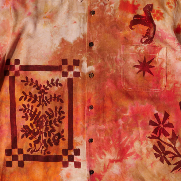 Rust Blockprinted Short Sleeve Shirt by Madelyn Snow