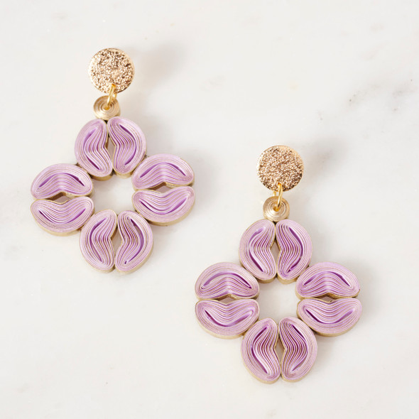 Lavender Single Blossom Quilled Paper Earrings by Julie Pierre