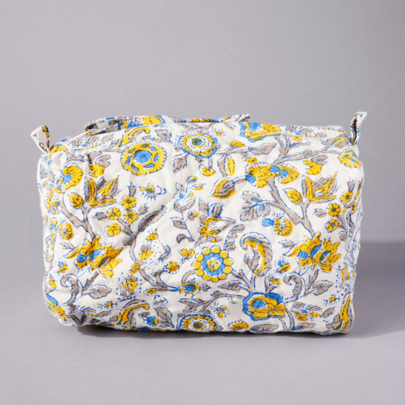Large Yellow Provence Block Printed Quilted Cosmetic Bag