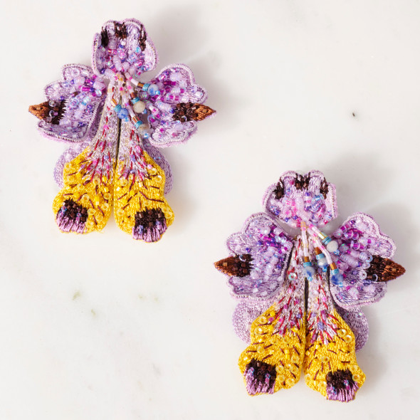Embroidered & Beaded Lavender Lily Earrings