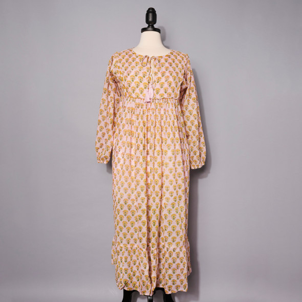 Pink Block Printed Cotton Vida Maxi Dress