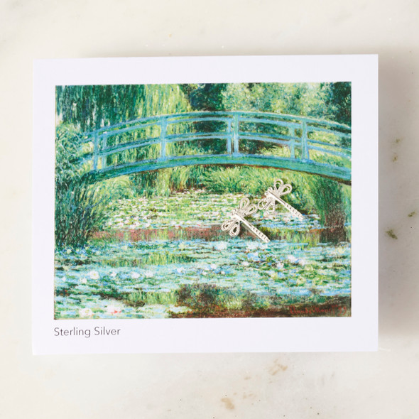 Sterling Silver Dragonfly Earrings on Monet Footbridge Card