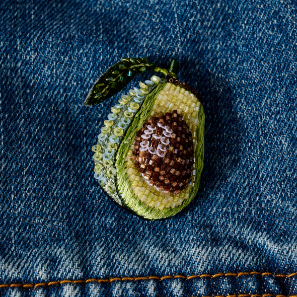 Embroidered & Beaded Avocado Pin