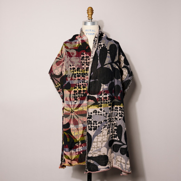 Organic French Jacquard Scarf Henriette Noir Rouge