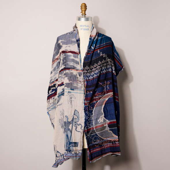 Organic French Jacquard  Scarf Jeanne d'Arc Bordeaux Bleu