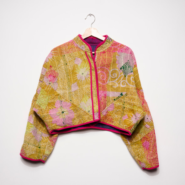 Cropped Kaira Upcycled Quilted Kantha Jacket by Namai