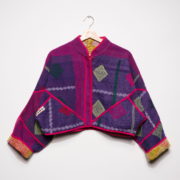Cropped Kaira Upcycled Quilted Kantha Jacket by Namai