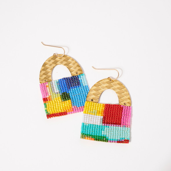Modern Colorblock Arch Glass Bead Earrings by Loominous Design