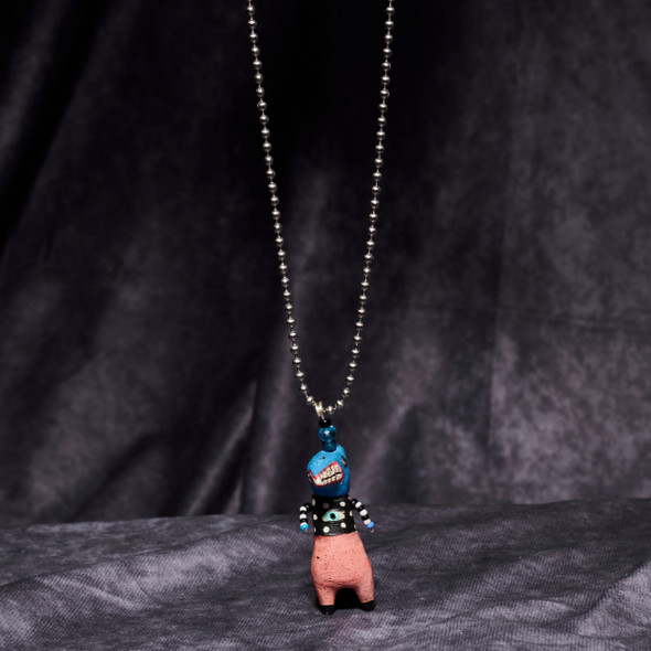 Blue Head Creature Pendant Necklace by Mary-Lynne Moffatt