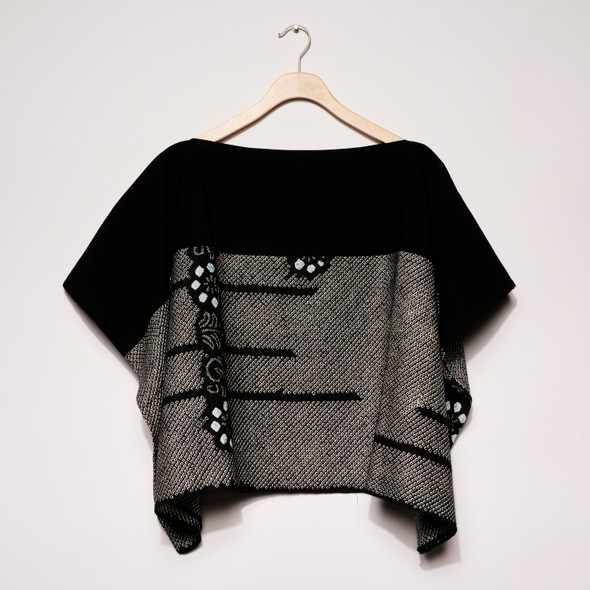 One Of A Kind Black Row of Blue Flowers Shibori Top