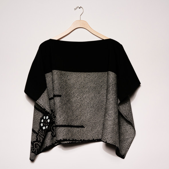 One Of A Kind Black Row of Blue Flowers Shibori Top