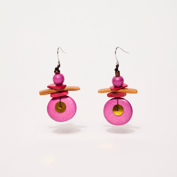 Assuta Fuchsia Drop Wood Earrings