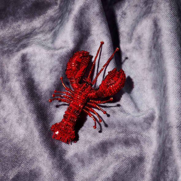 Lobster Embroidered & Beaded Pin