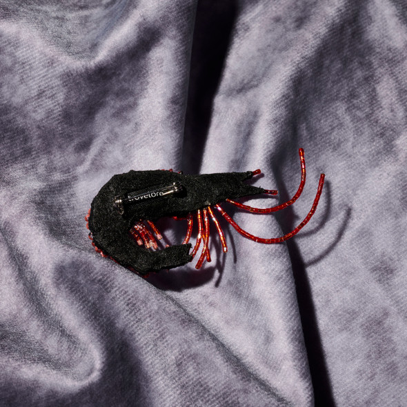 Shrimp Embroidered & Beaded Pin