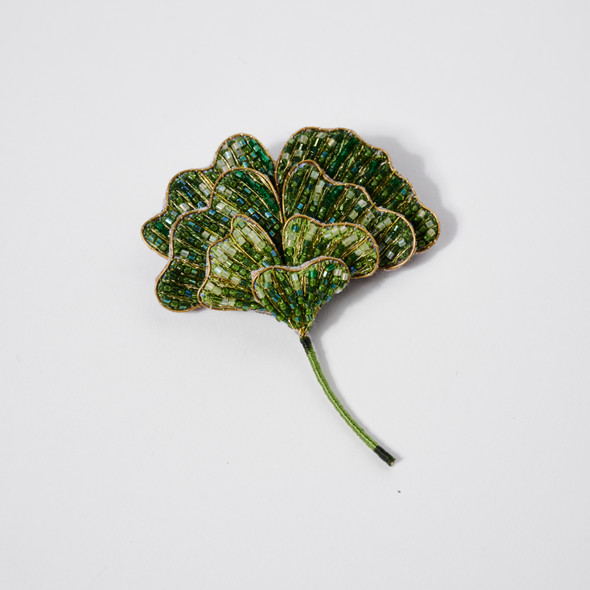 Embroidered & Beaded Ginkgo Pin