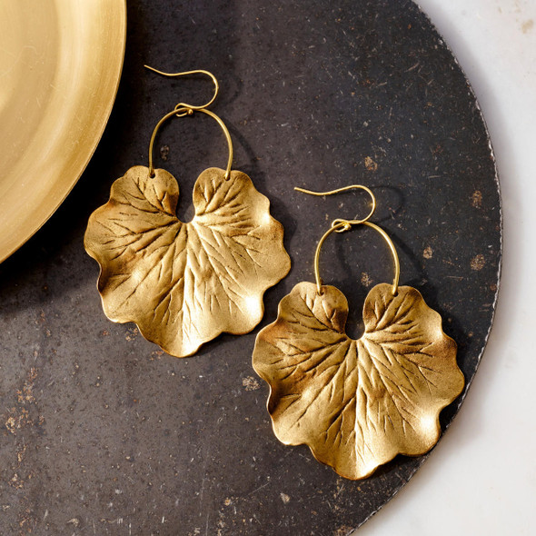 GeoMetric Gem Geranium Leaf Brass Earrings by GeoMetric Gem