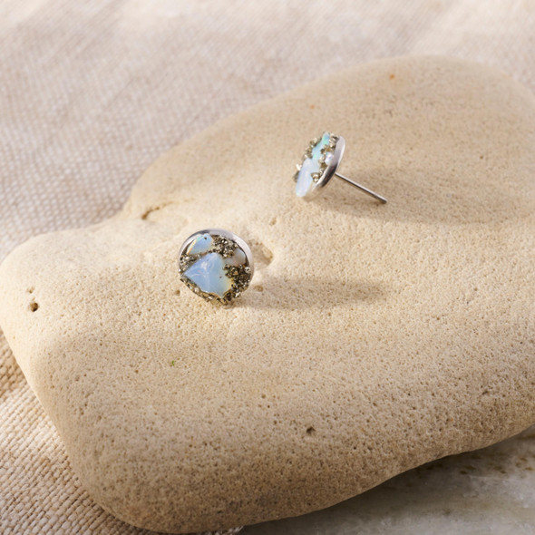 Raw Opal and Pyrite Cluster Stud Earrings by Raw Opal