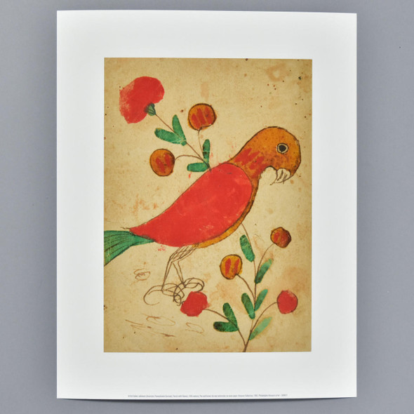 Parrot with Flowers Fraktur Pennsylvania German Archival Poster