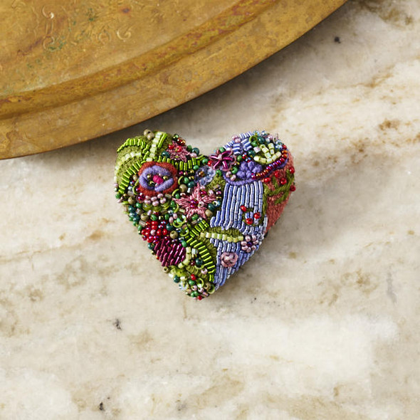 Embroidered and Beaded Blooming Heart Pin