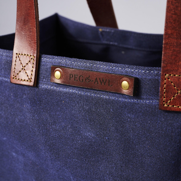 Peg and Awl Blue Marlowe Waxed Canvas and Leather Tote by Peg and Awl