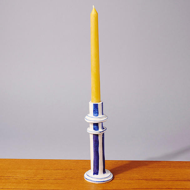 Blue Stripes Candlestick by Kelly Jessiman