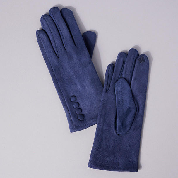 Navy 4 Button Ultrasuede Gloves