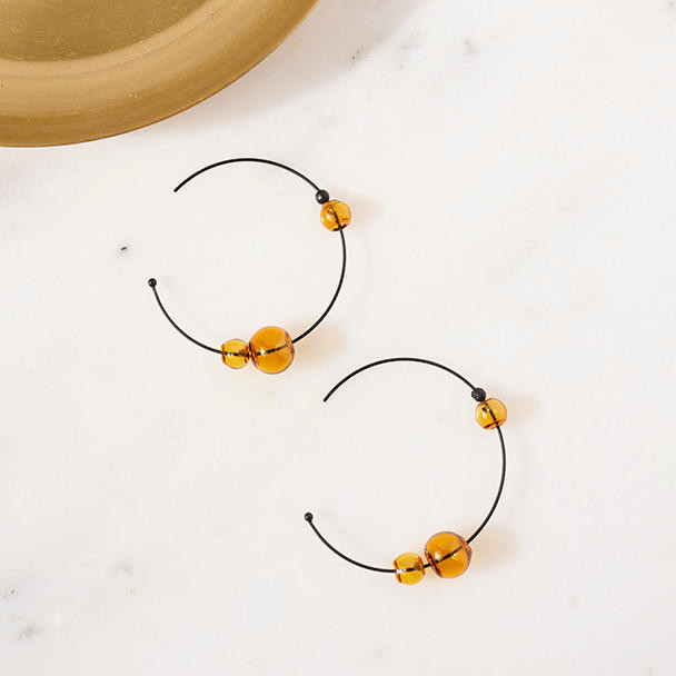 Eclipse Hoops Glass Earrings - Amber