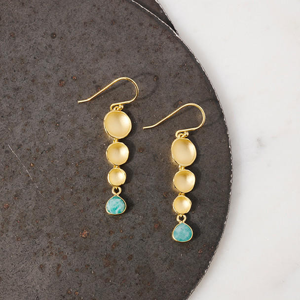 Sarah Richardson Jewelry Long Gold Amazonite Duster Earrings 