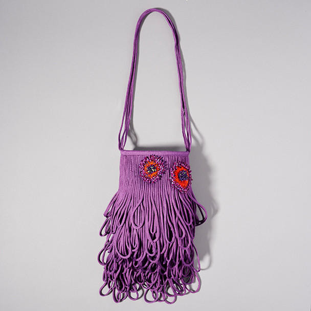 Trovelore Embroidered & Beaded Fringe Purse - Purple 