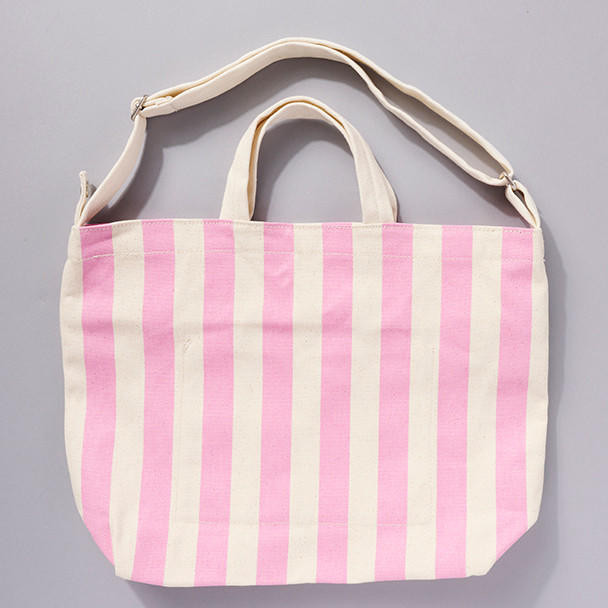 Baggu Zip Close Pink Awning Canvas Bag