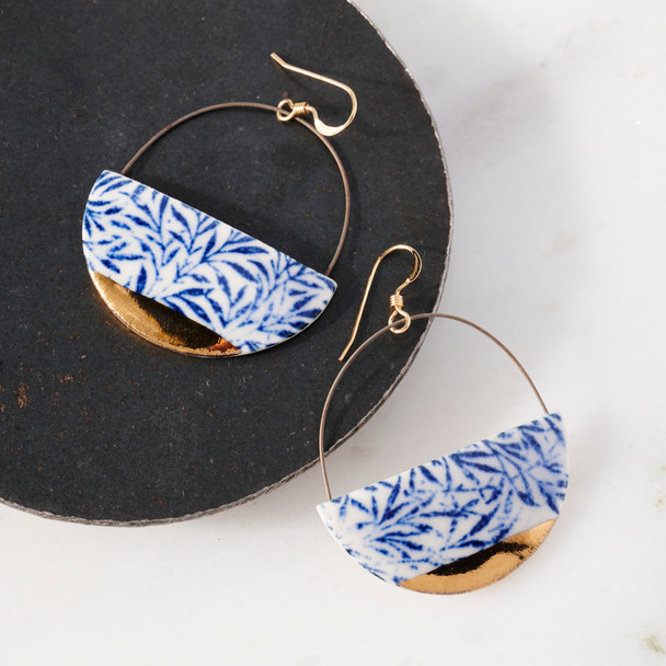 Semi Circle Blue Leaf Dangles by StitchPrism