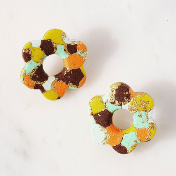 Multicolor Flower Ring Polymer Studs by Teal Marie Davis