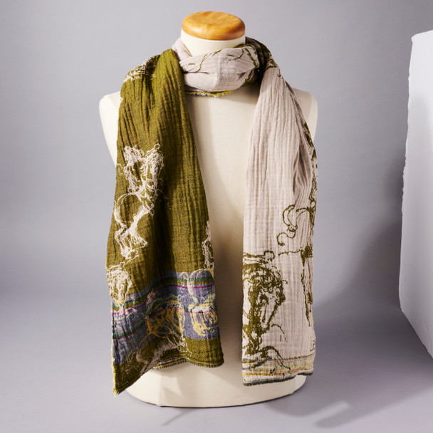 Organic French Jacquard Leonard Scarf; Absinthe