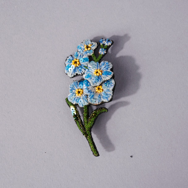 Embroidered & Beaded Forget Me Not Pin