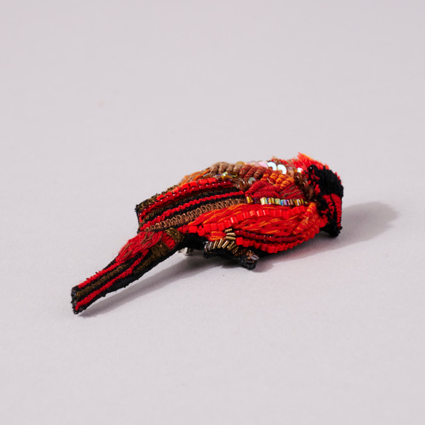 Embroidered & Beaded Red Cardinal Pin